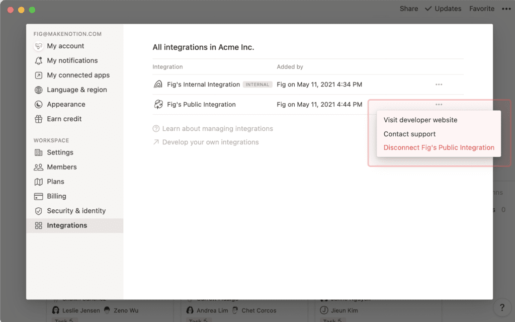 Добавление и управление интеграциями с помощью API